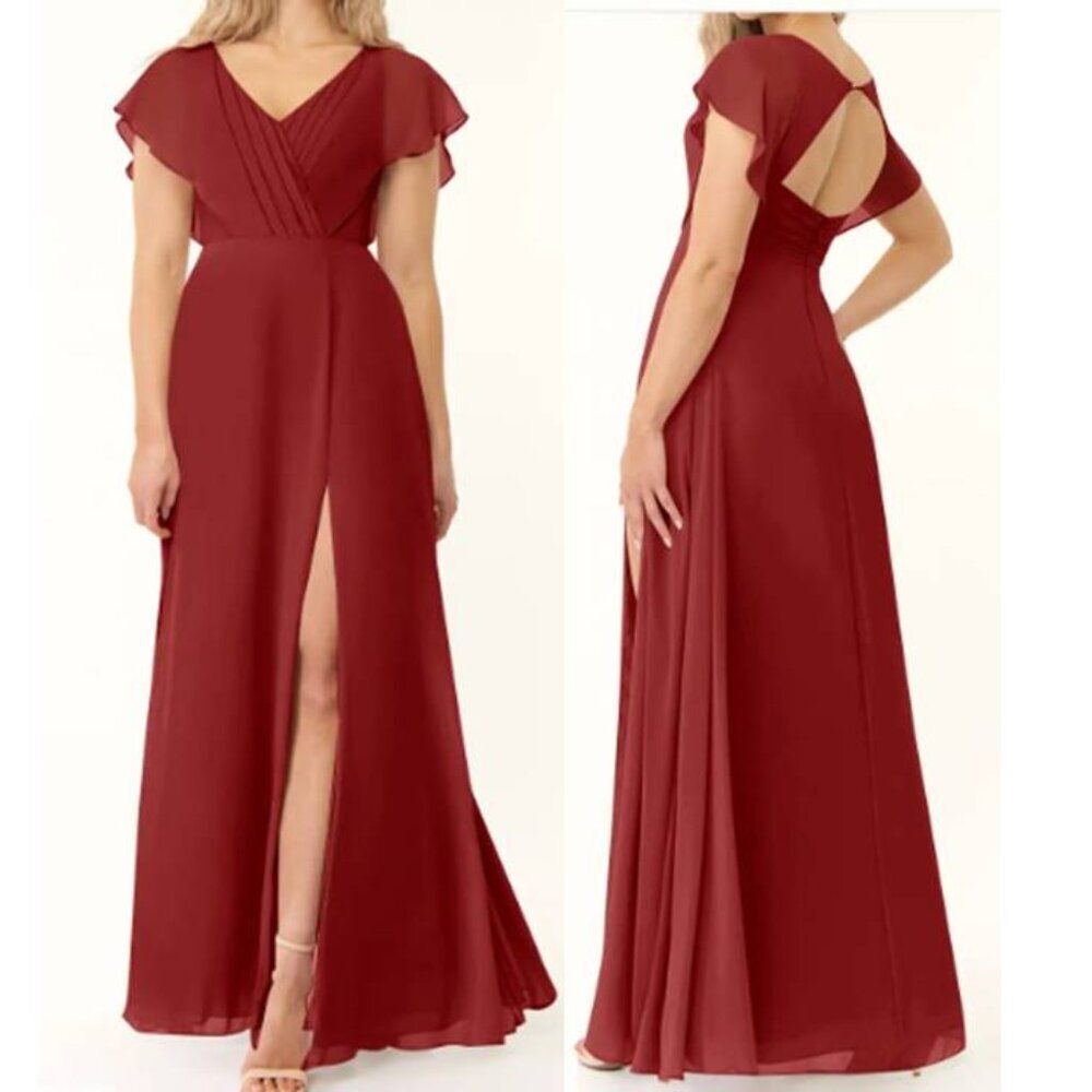 Azazie Rylee Chiffon Maxi Dress Elegant SoftlyBodice Party Terracotta Size8 $119